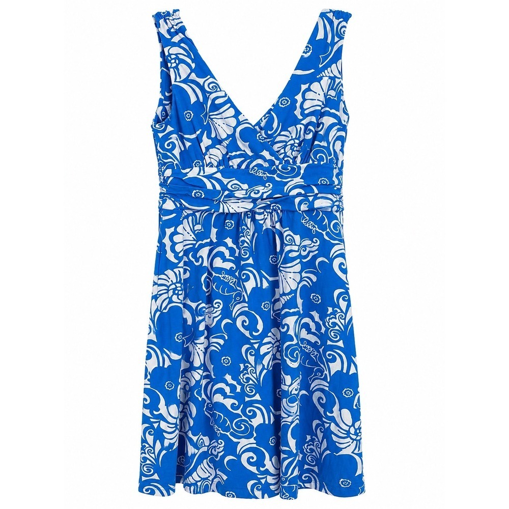 Lilly Pulitzer Shianne Jersey Dress L Tide Pools Seashell Print Blue White